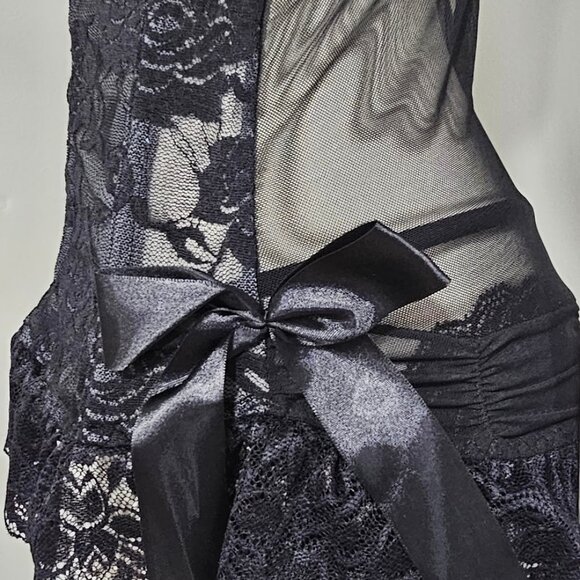 Rene Rofe Floral Babydoll Bow Lingerie Set Black Size Large - Picture 4 of 10
